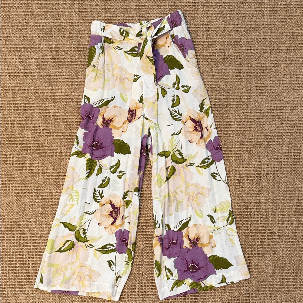 Aritzia Wilfred Floral Wide-Leg Pants with Tie Waist